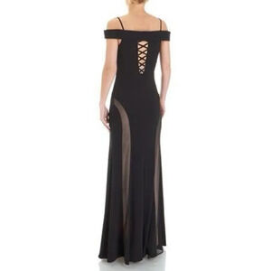 NIGHTWAY Black & Beige Cold Shoulder Gown Maxi Mermaid Dress SZ 6